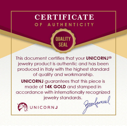 Certificate of authenticity for 14k yellow gold pavé CZ flower dangle leverback earrings by Unicornj