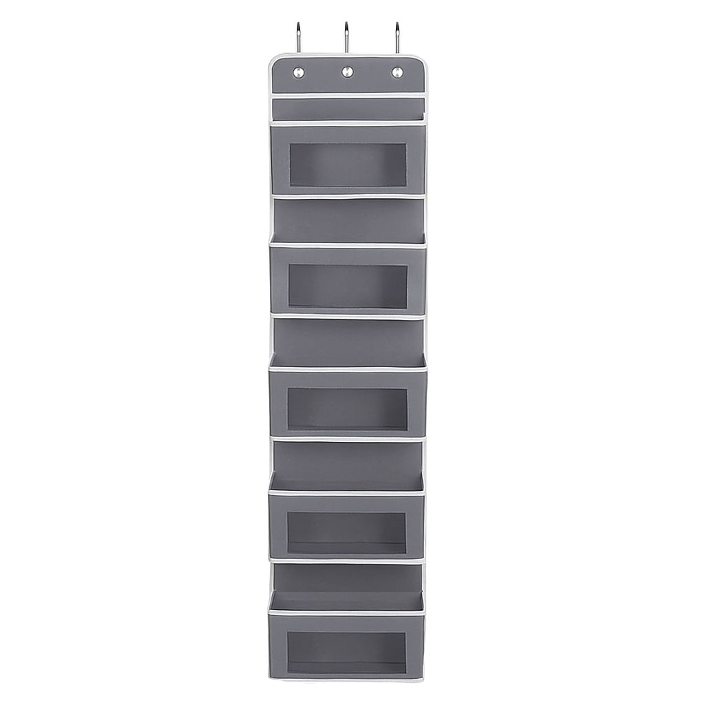 Over the Door Organizer with 5 Clear Window Pockets – Hanging Behind the Door Storage Rack for Closet, Bathroom, Bedroom, Pantry – Space-Saving Door Organizer Hanging System – Gray by Joyful Moose