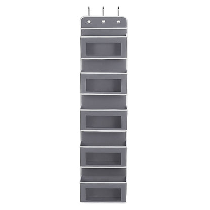 Over the Door Organizer with 5 Clear Window Pockets – Hanging Behind the Door Storage Rack for Closet, Bathroom, Bedroom, Pantry – Space-Saving Door Organizer Hanging System – Gray by Joyful Moose
