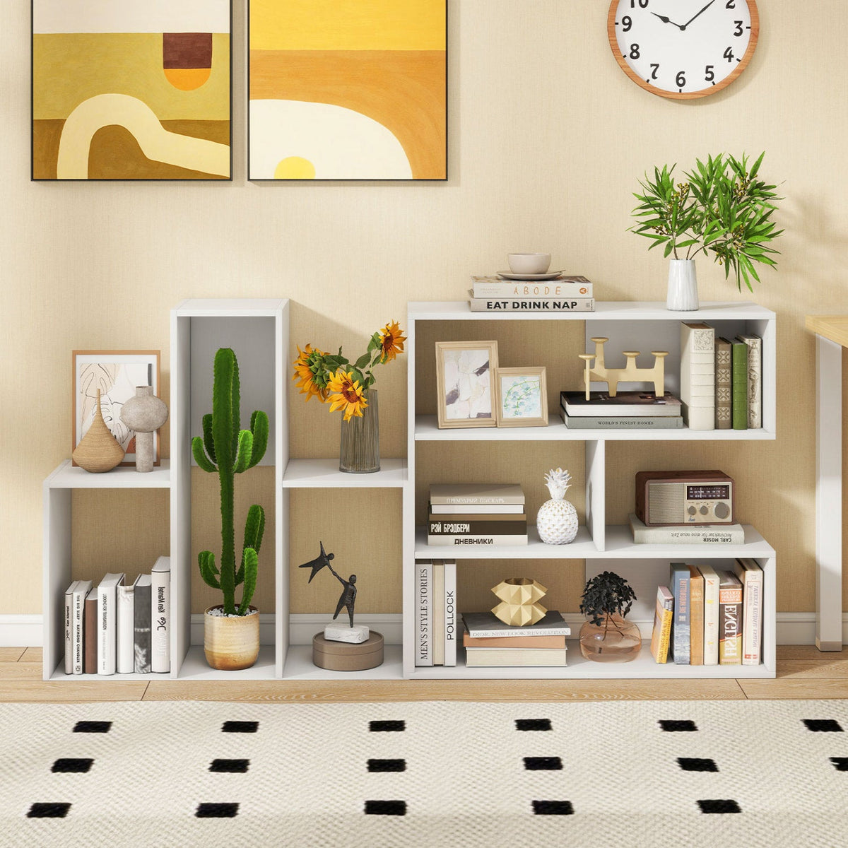 Concave Bookshelf with 3 Open Shelves and Anti-Tip Device by DirectDeals