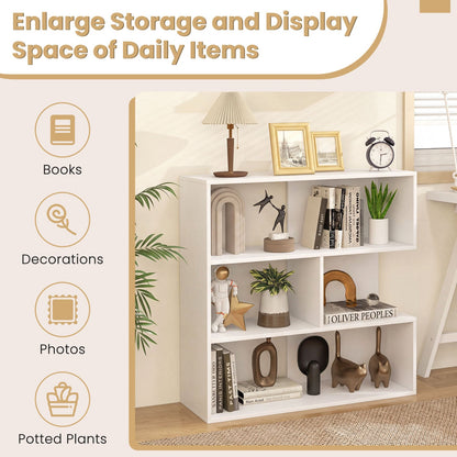 Concave Bookshelf with 3 Open Shelves and Anti-Tip Device by DirectDeals