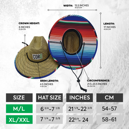 Straw Lifeguard Sun Beach Hats for Adults - Sarape by COR Surf