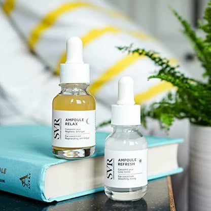 SVR Ampoule Refresh: Anti-Wrinkle Eye Cream - Reduce Fine Lines, Moisturize & Refresh Sensitive Skin - Caffeine + Metal Applicator by Beauty Care Bag