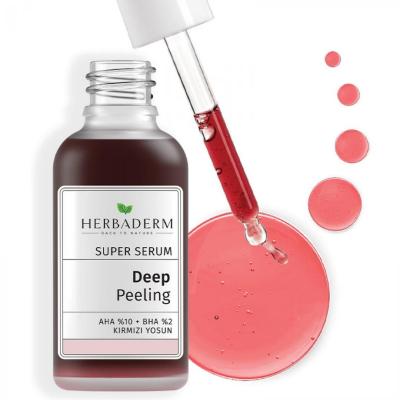 Herbaderm Deep Red Exfoliating Facial Serum: Glycolic & Salicylic Acid Peel for Acne, Dark Spots, & Brighter Skin - 1 fl oz by Beauty Care Bag
