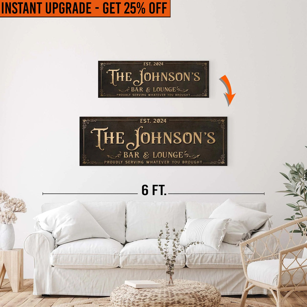 Upgrade Your 36x12 Inches 'Custom Bar & Lounge Sign III' To 48x16 Inches Canvas by Tailored Canvases