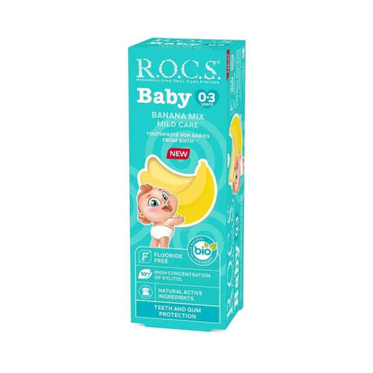 ROCS Baby Toothpaste, 45g - Natural Banana Flavor, Fluoride-Free & SLS-Free for Infants & Toddlers by Beauty Care Bag