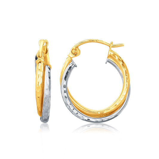 14k two-tone gold hammered interlaced hoop earrings, 19mm, by Avera Group