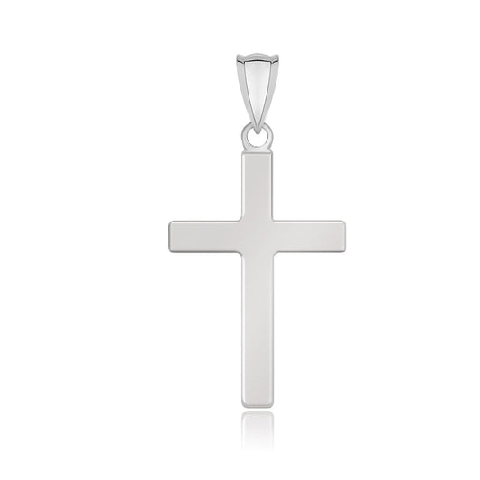 14k white gold flat design cross pendant, 1.25 inch, Avera Group