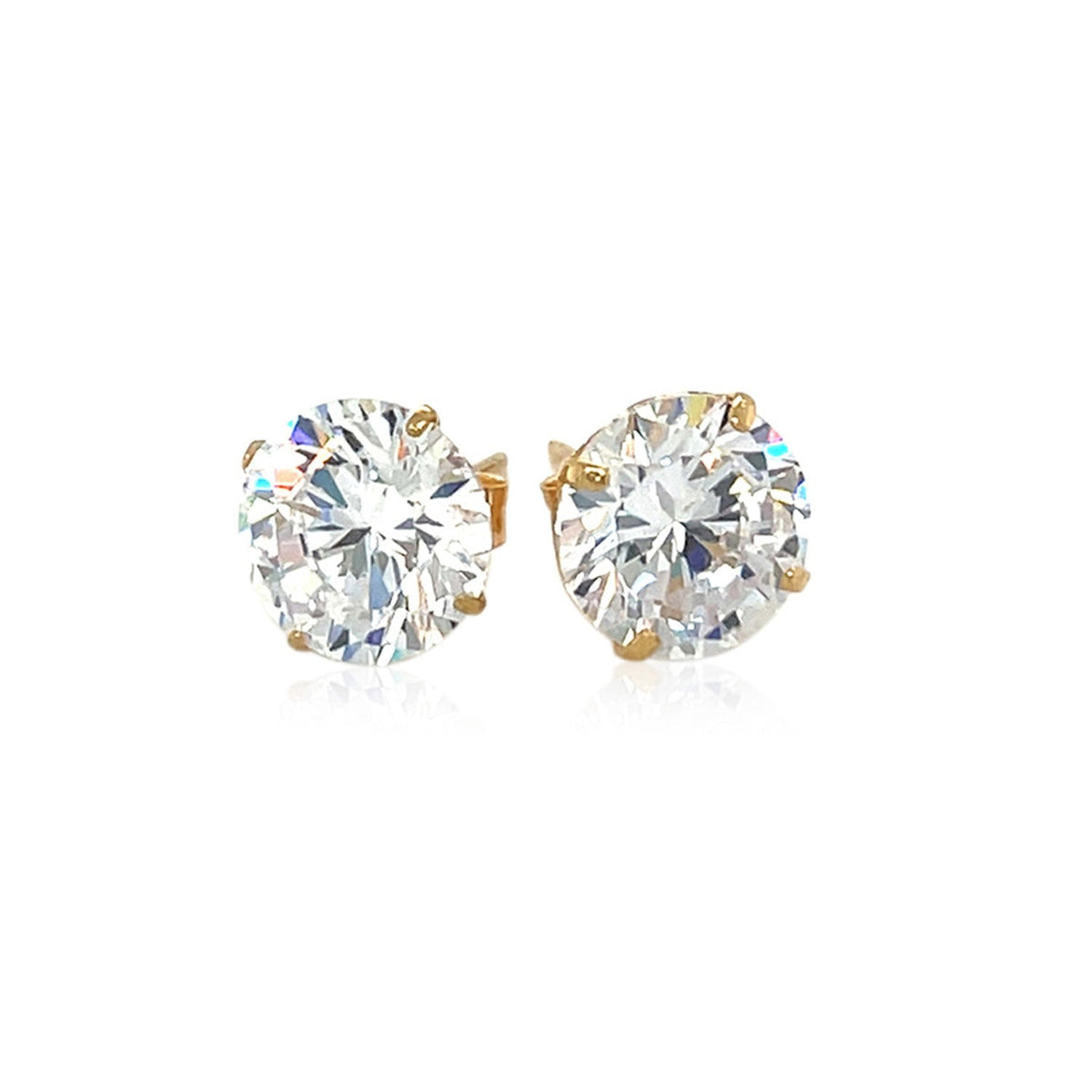 14k yellow gold 8mm round CZ stud earrings, Avera Group, view 2