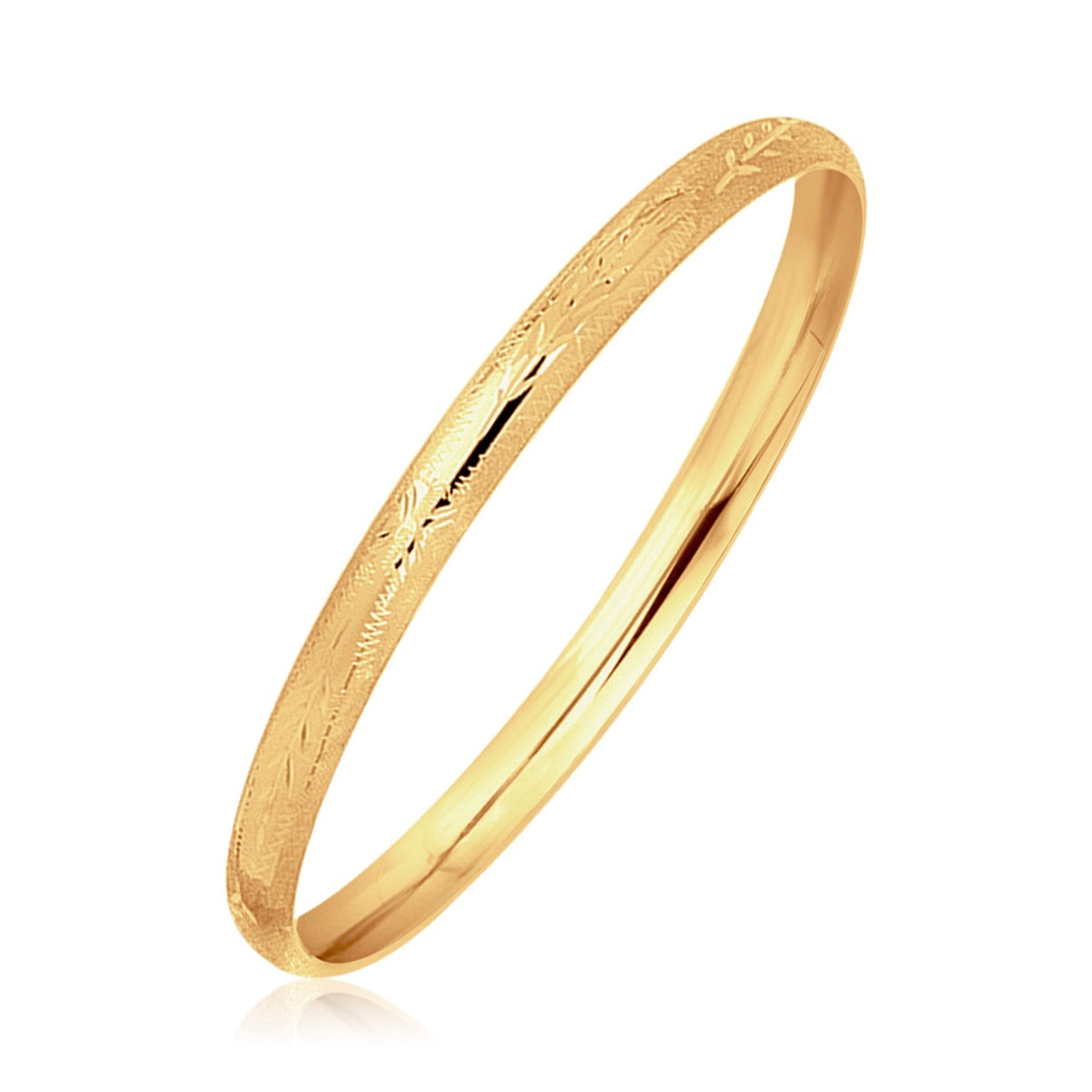 5 1/2 inch children's 14k yellow gold dome bangle with diamond cuts by Avera Group