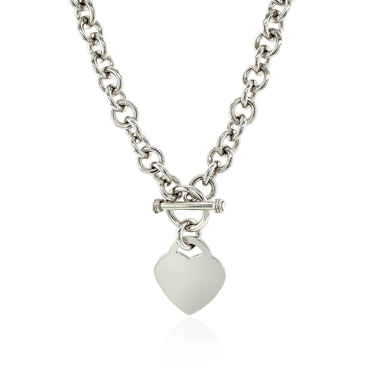 Sterling Silver Rolo Chain with a Heart Toggle Charm and Rhodium Plating by Avera Group