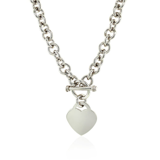 Sterling Silver Rolo Chain with a Heart Toggle Charm and Rhodium Plating by Avera Group