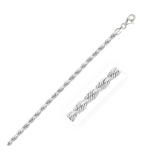 3.0mm solid diamond-cut rope chain in 14k white gold by Avera Group