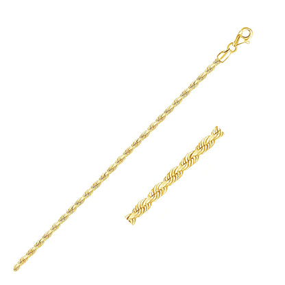 14k yellow gold solid diamond-cut rope bracelet, 2.50mm by Avera Group