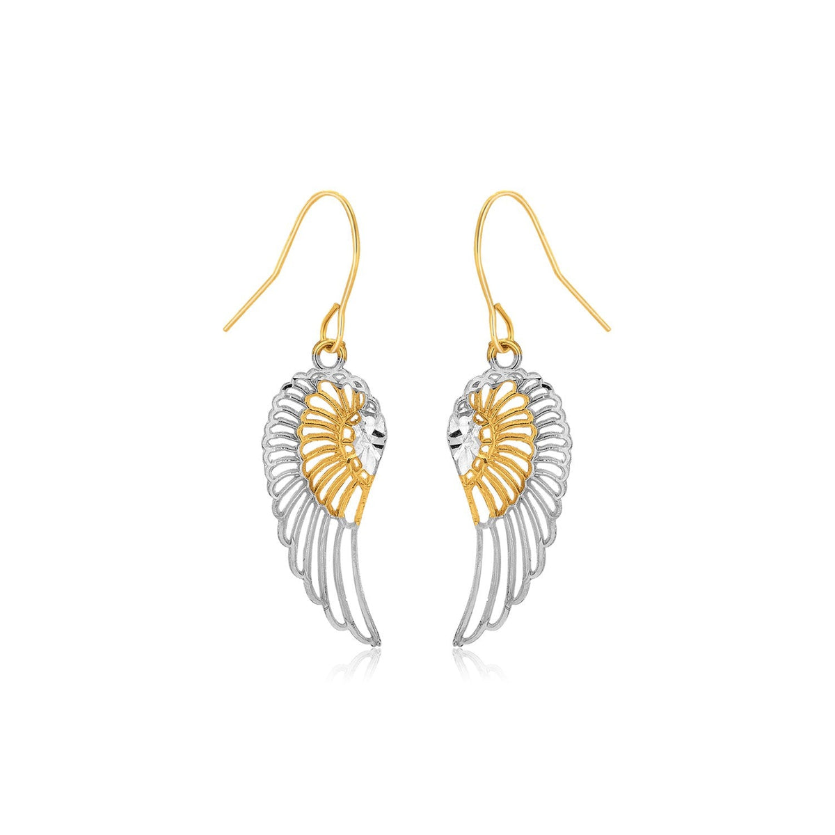 Two-Tone Wing Drop Earrings in 10K Gold by Avera Group