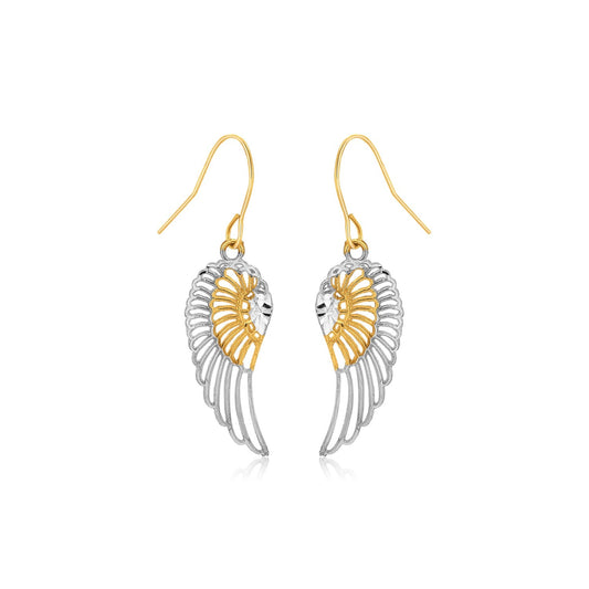 Two-Tone Wing Drop Earrings in 10K Gold by Avera Group