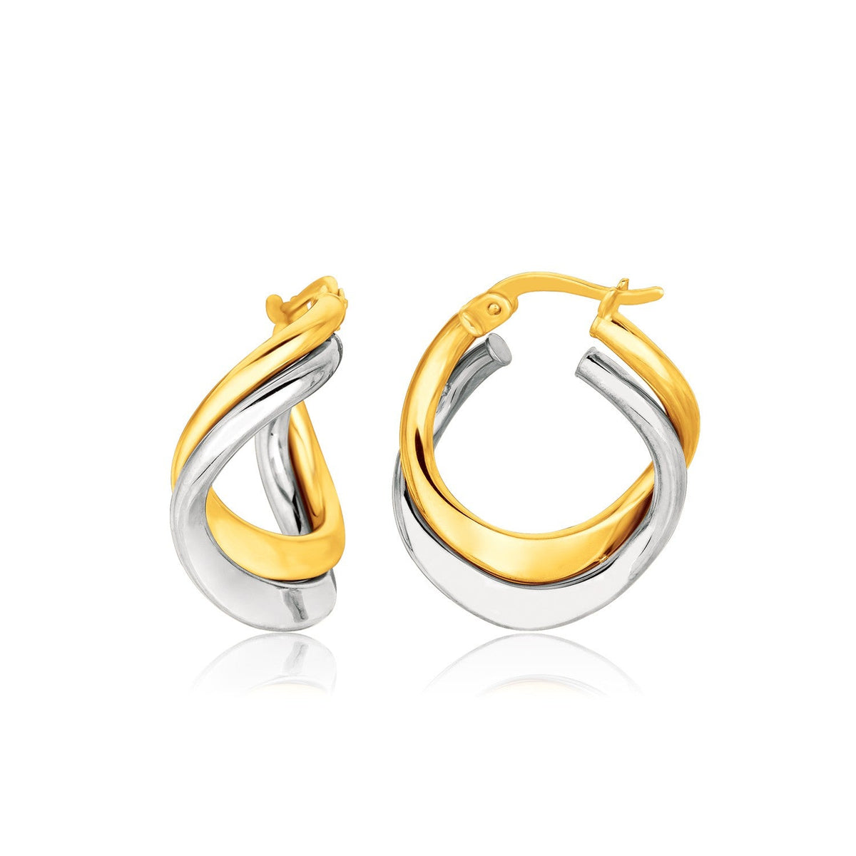 14k two-tone gold earrings in fancy double twist style by Avera Group