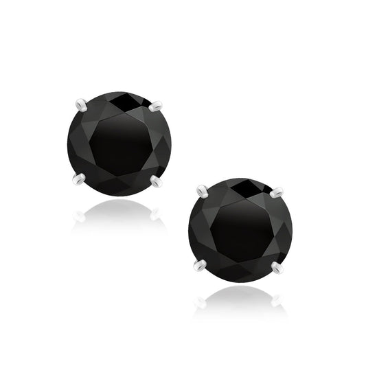 14k white gold 8mm round black cubic zirconia stud earrings by Avera Group