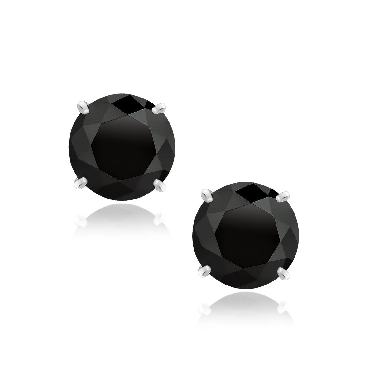 14k white gold four-prong 8mm black cubic zirconia studs by Avera Group