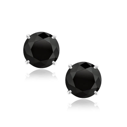 14k white gold four-prong 8mm black cubic zirconia studs by Avera Group