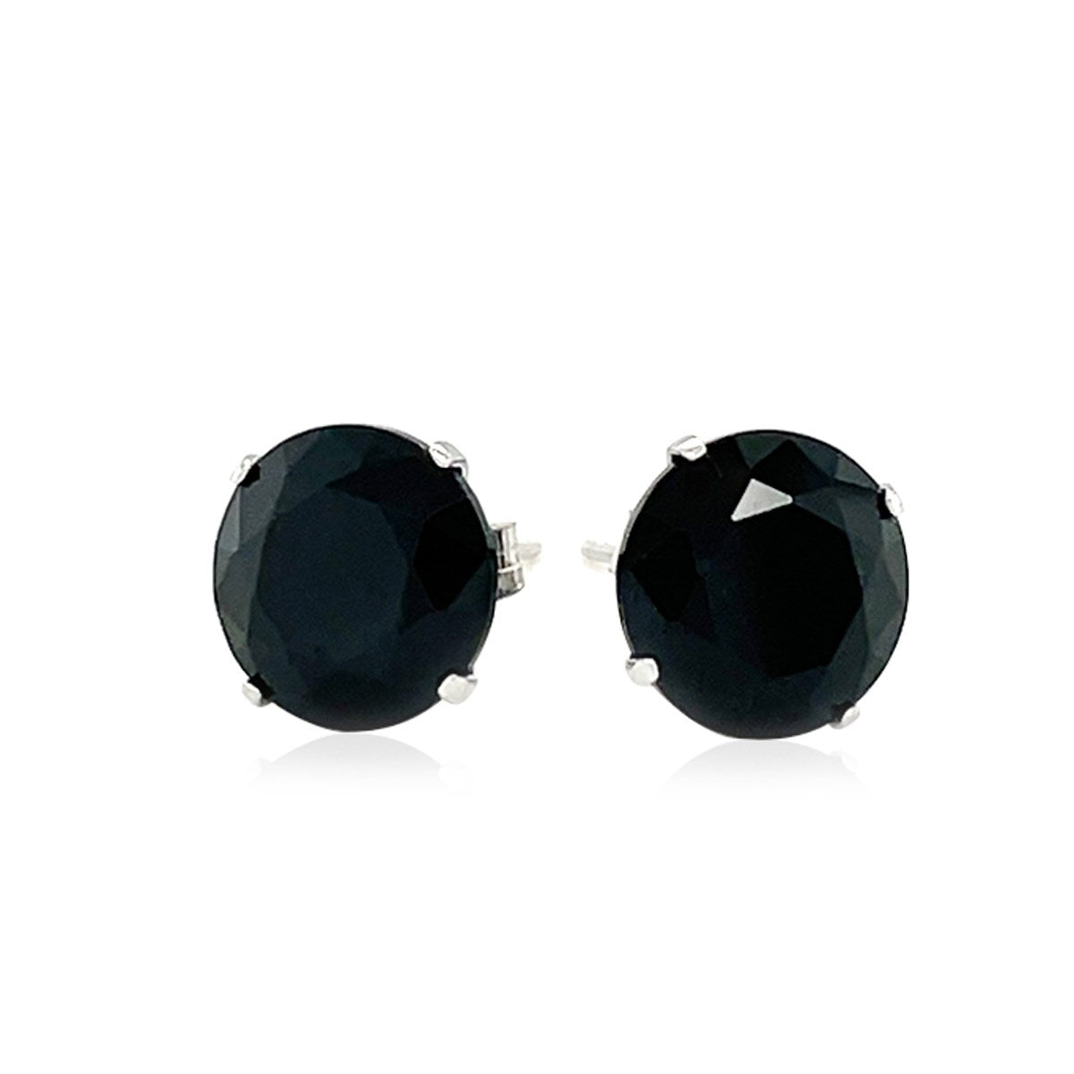 14k white gold four-prong 8mm black cubic zirconia studs by Avera Group, view 2