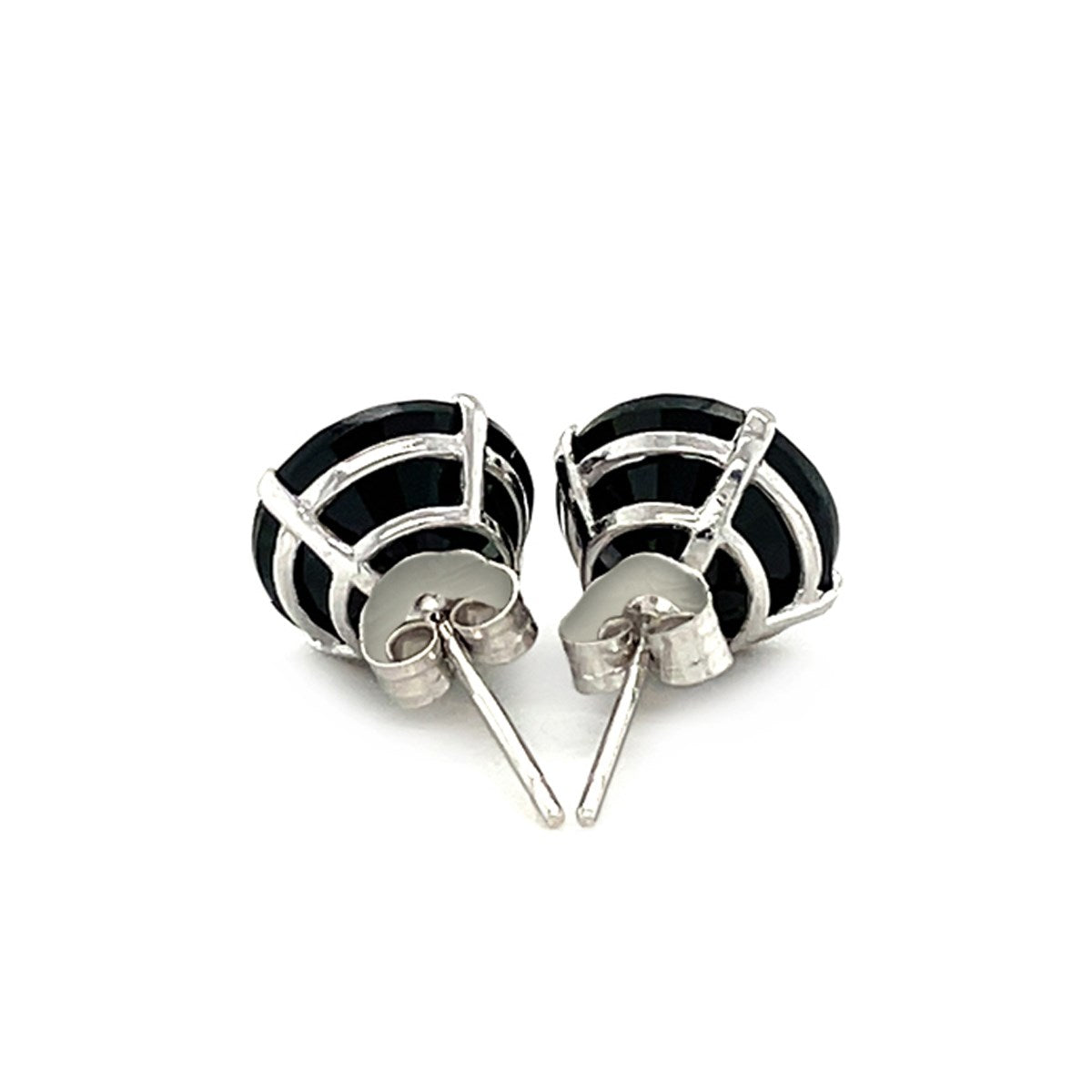 14k white gold four-prong 8mm black cubic zirconia studs by Avera Group, view 3