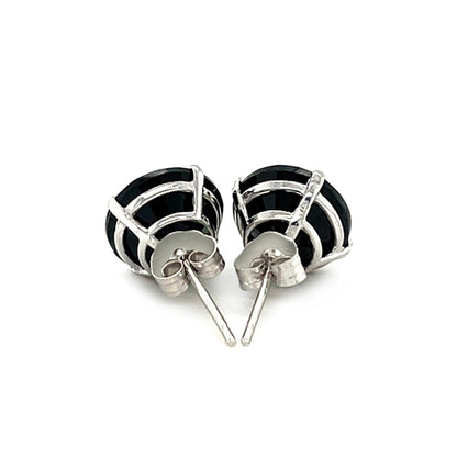 14k white gold four-prong 8mm black cubic zirconia studs by Avera Group, view 3