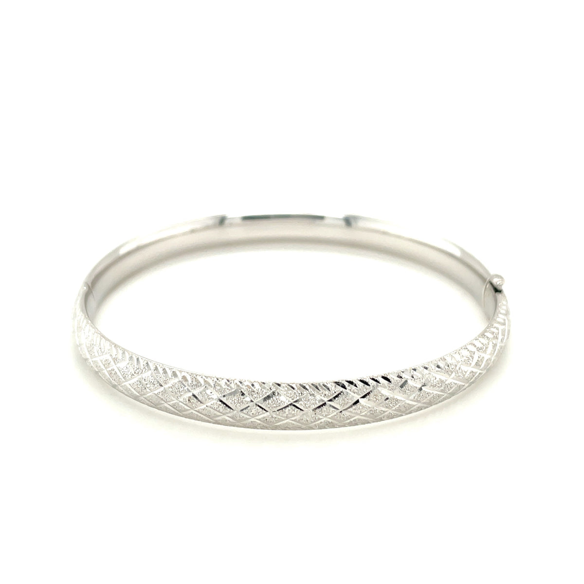 14k white gold carved bangle, 6mm, Avera Group, view 2