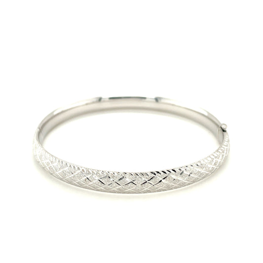 14k white gold carved bangle, 6mm, Avera Group, view 2