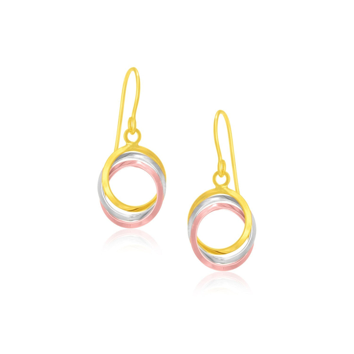 14k tri-color gold open entwined ring earrings by Avera Group