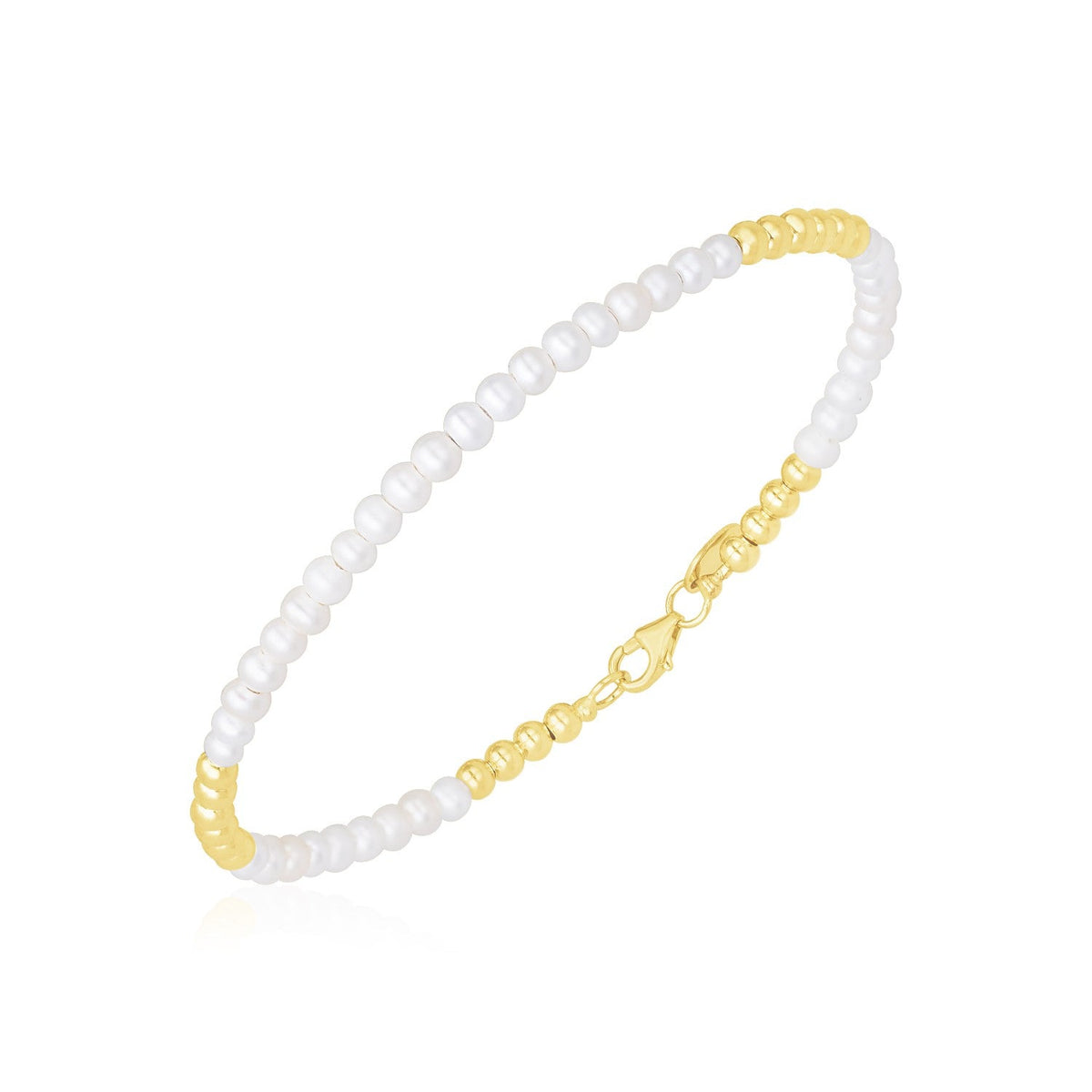 14k yellow gold freshwater pearl pallina bead bracelet by Avera Group