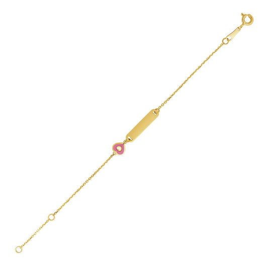 14k yellow gold children's ID bracelet with enameled heart by Avera Group