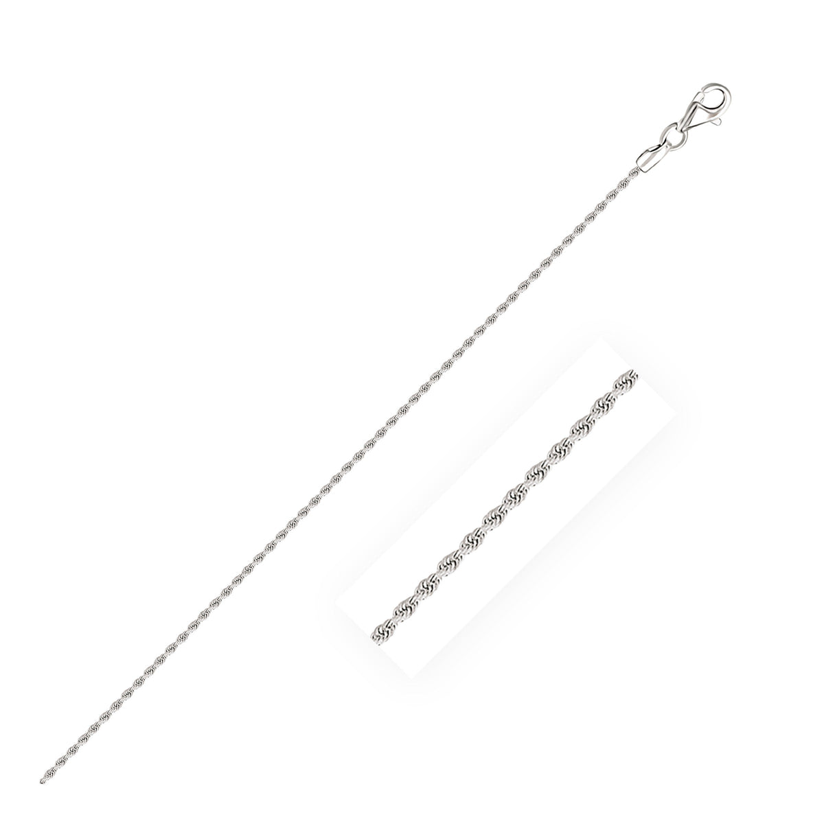 Avera Group 10K white gold solid diamond cut rope chain, 1.5mm