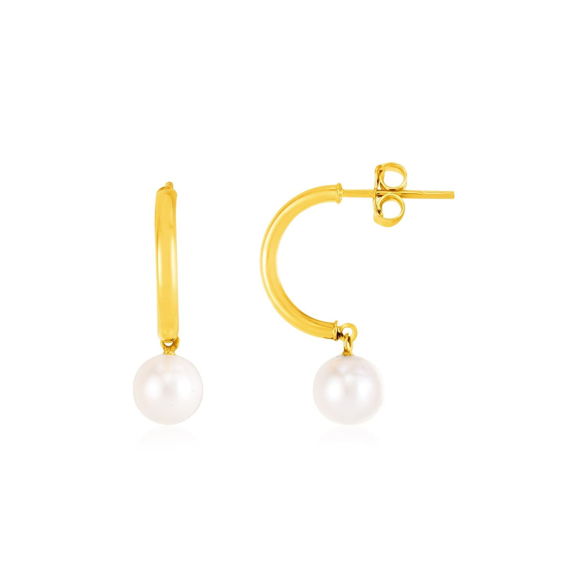 14k yellow gold half hoop earrings with a pearl, 24.4mm by Avera Group