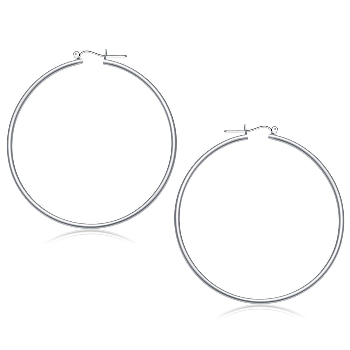 14k white gold polished hoop earrings, 2x60mm, Avera Group