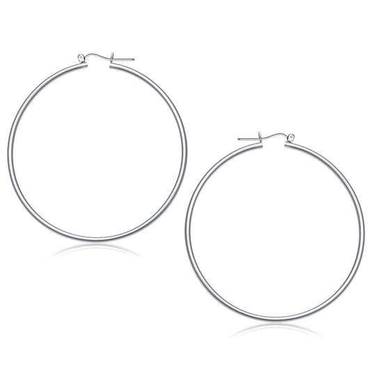 14k white gold polished hoop earrings, 2x60mm, Avera Group