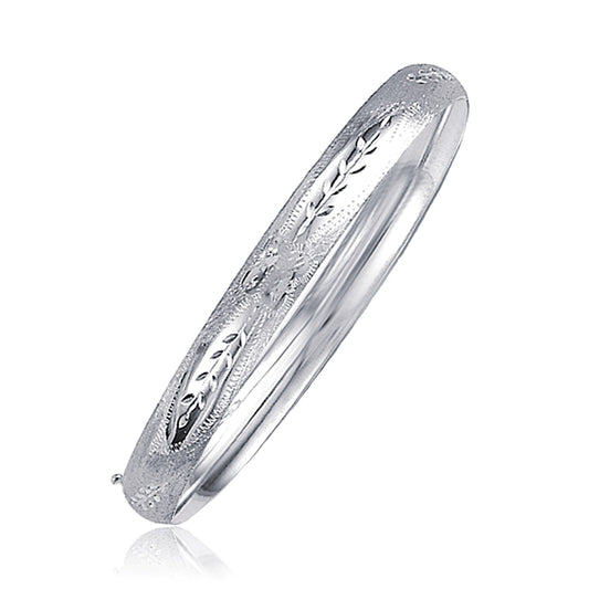 Classic Floral Carved Bangle in 14k White Gold (6.0mm) by Avera Group