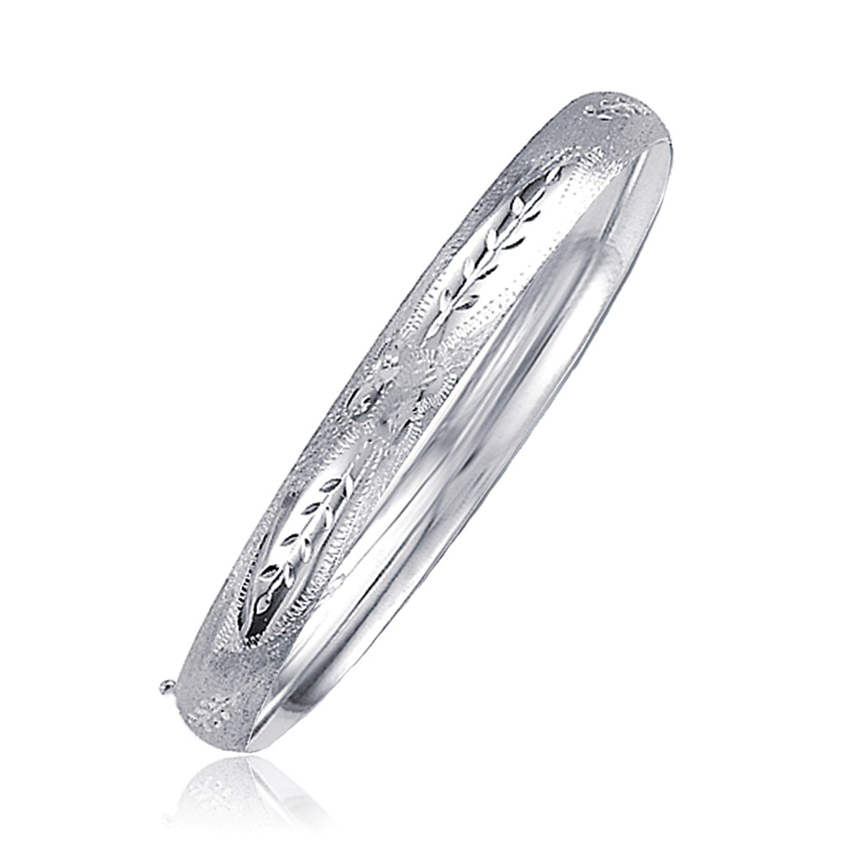 Classic Floral Carved Bangle in 14k White Gold (6.00 mm) by Avera Group