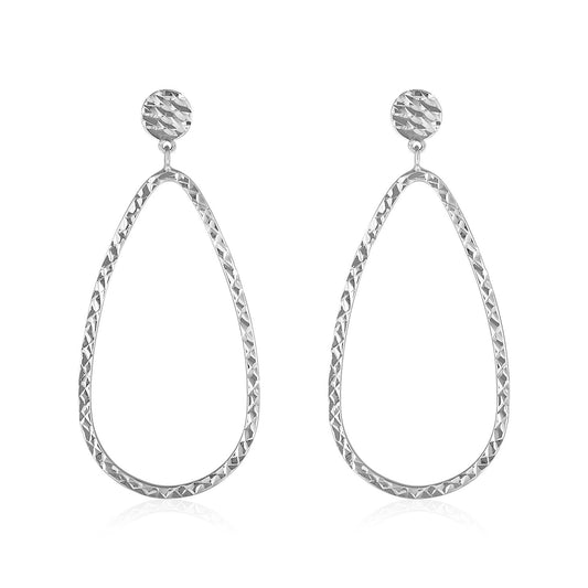 14k white gold textured teardrop post earrings by Avera Group