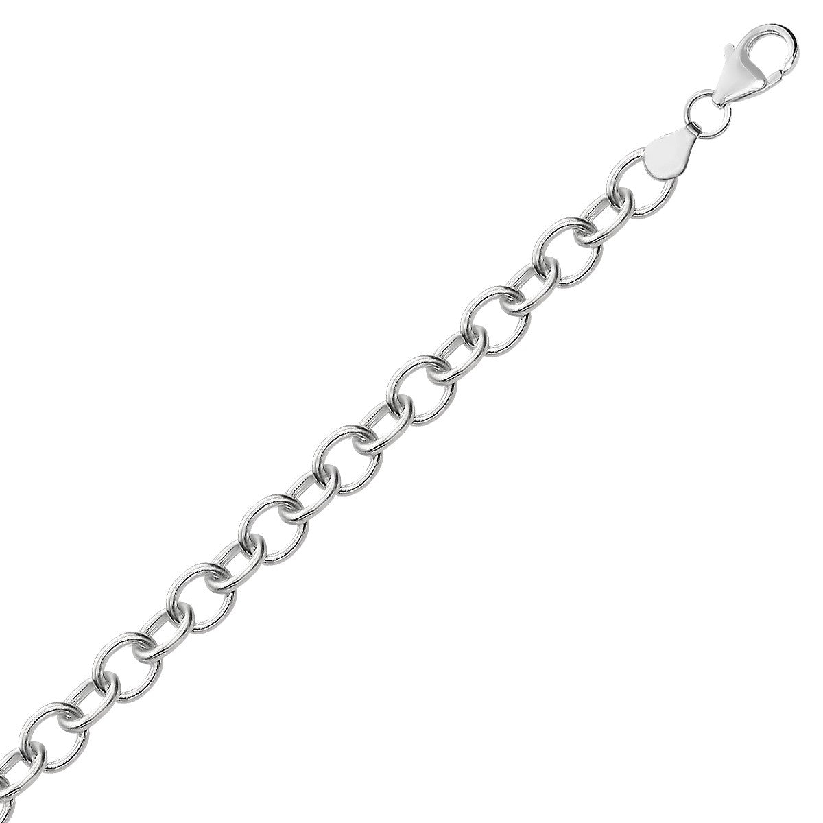 Sterling Silver Rhodium Plated Fancy Charm Bracelet (6.70 mm) by Avera Group