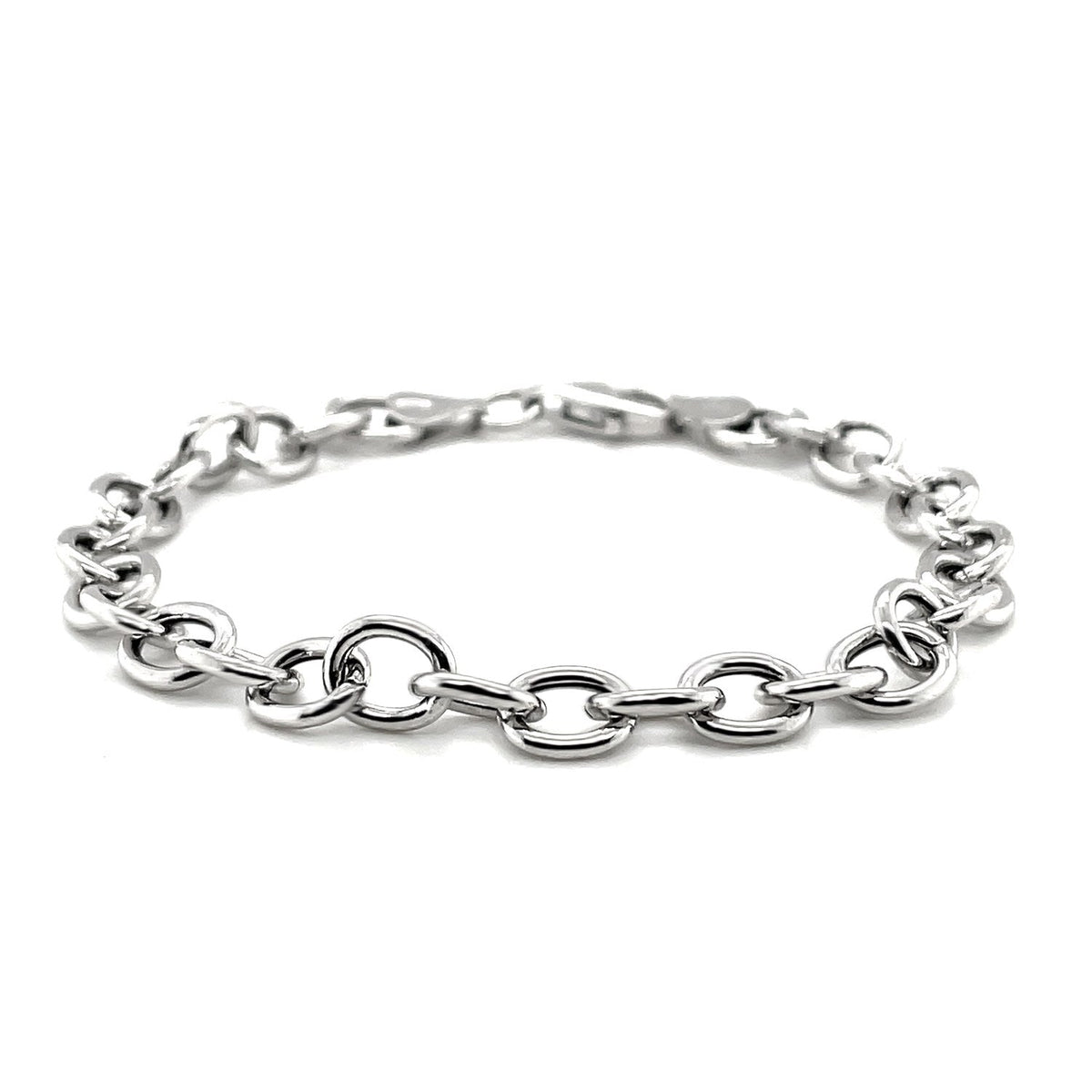 Sterling Silver Rhodium Plated Fancy Charm Bracelet (6.70 mm) by Avera Group