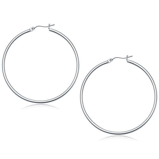 14k white gold polished hoop earrings, 2x50mm, Avera Group