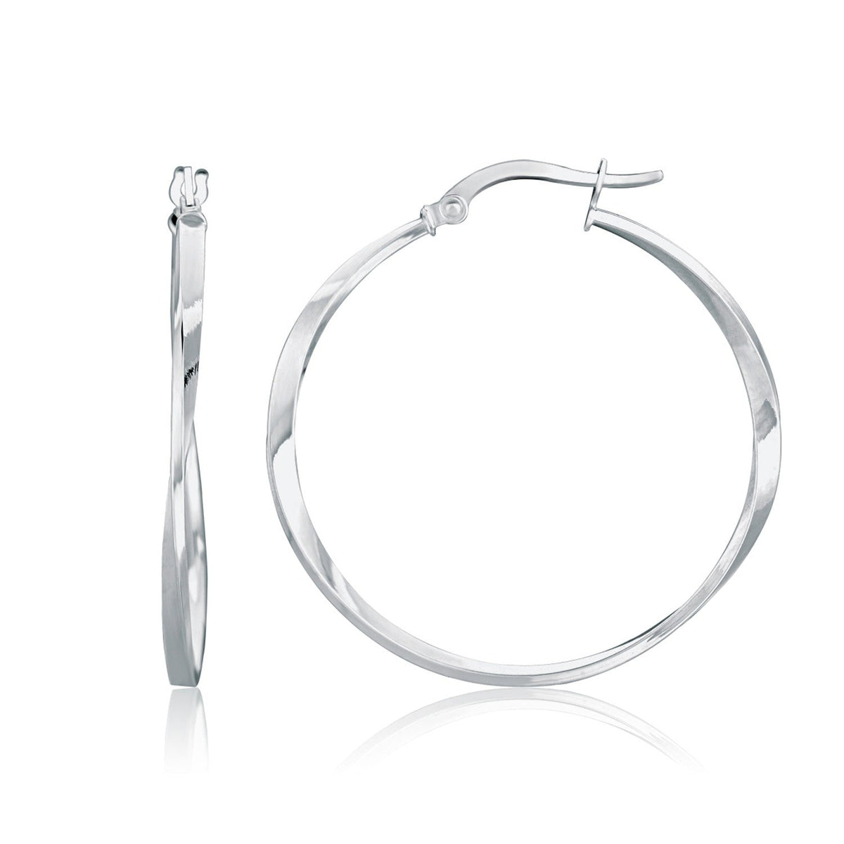 14k white gold Mobius twisted hoop earrings, 1.5x50mm, Avera Group