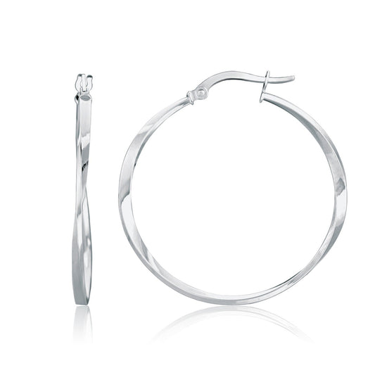 14k white gold Mobius twisted hoop earrings, 1.5x50mm, Avera Group