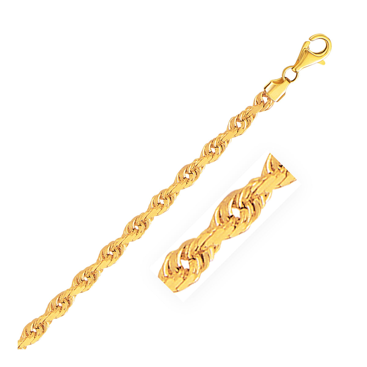 14k yellow gold solid diamond-cut rope bracelet, 5.00mm by Avera Group