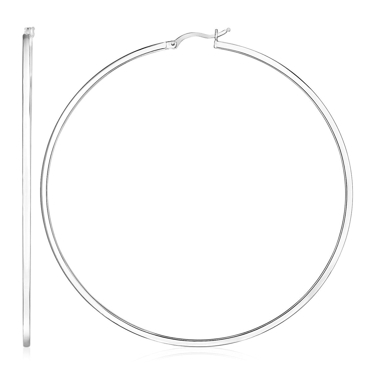Sterling Silver Large Rectangular Profile Polished Hoop Earrings by Avera Group