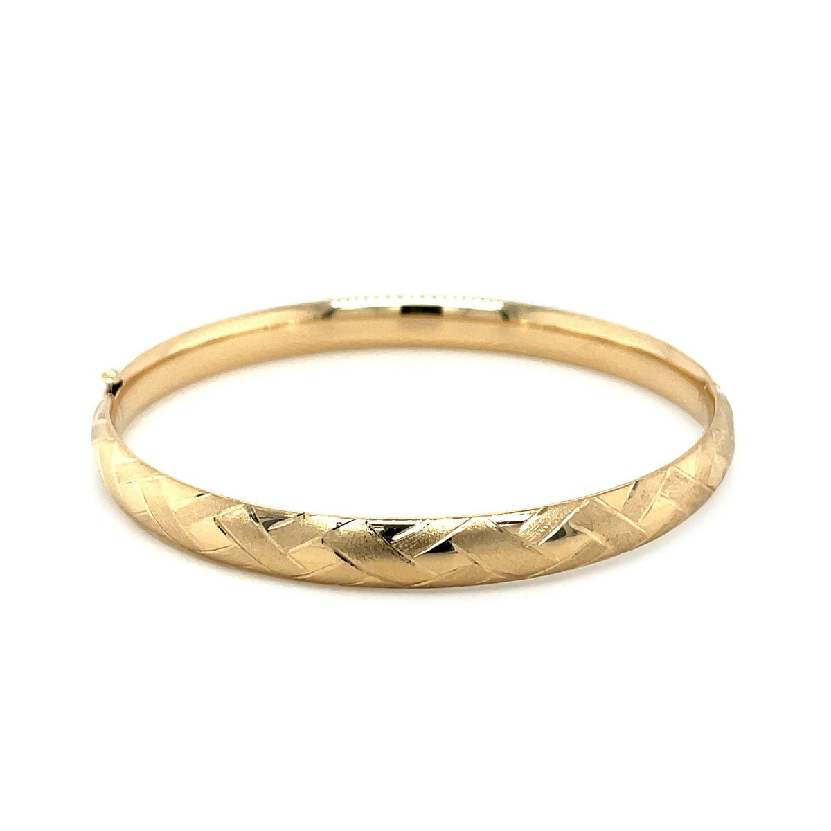 14k yellow gold domed bangle with textured weave motif, Avera Group, view 2