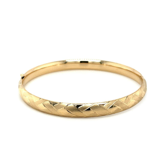 6mm 14k yellow gold domed bangle with weave motif, Avera Group, view 2