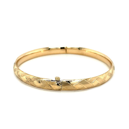 14k yellow gold domed bangle with textured weave motif, Avera Group, view 3