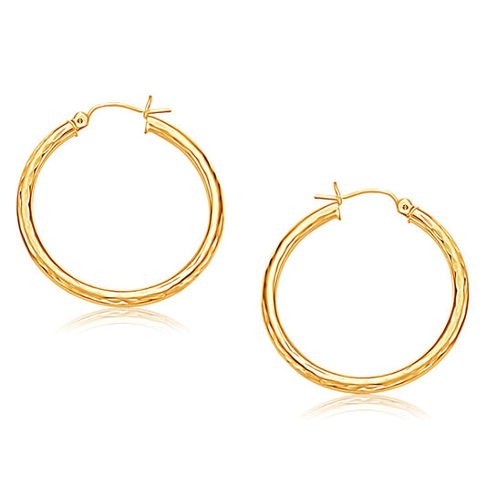 14k yellow gold diamond-cut hoop earrings, 3x30mm by Avera Group